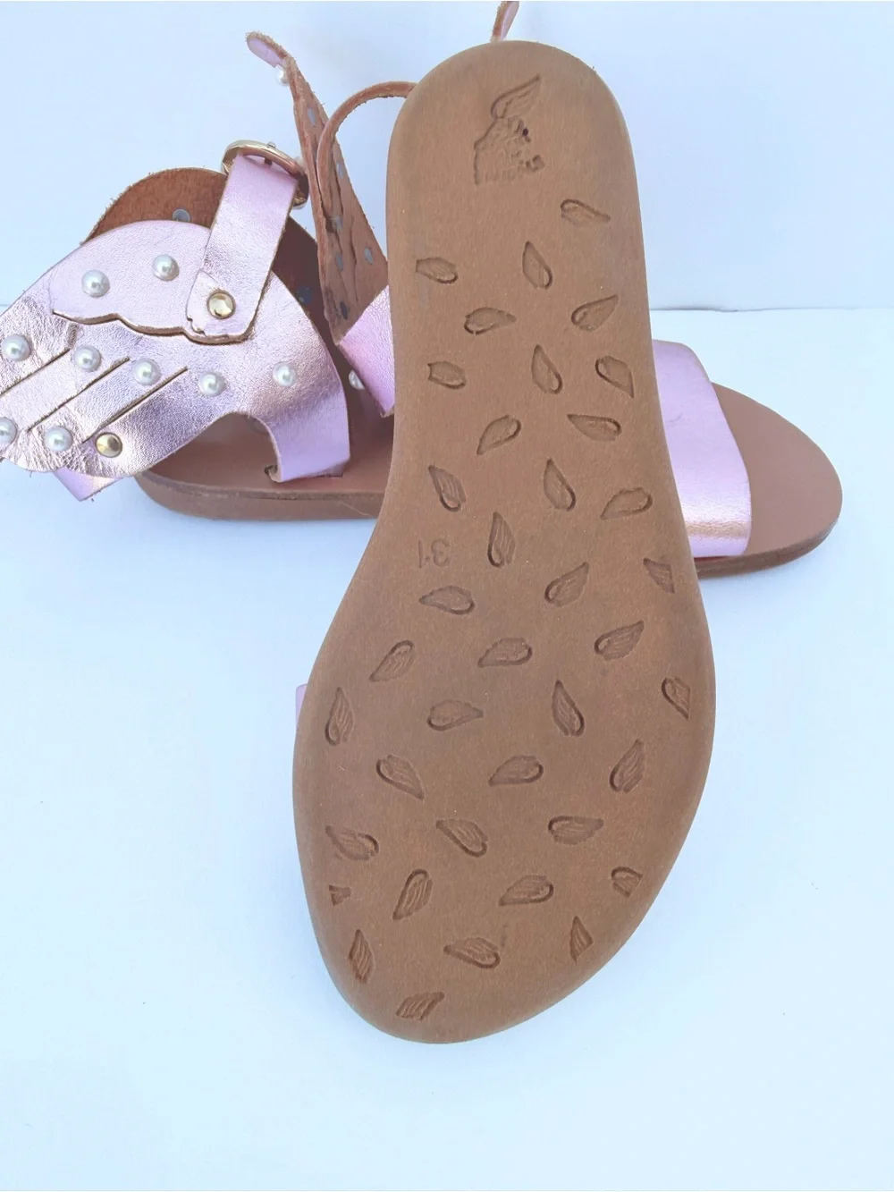 Ancient Greek Sandals Kids Little Ikaria Pink Metallic Winged Sandals